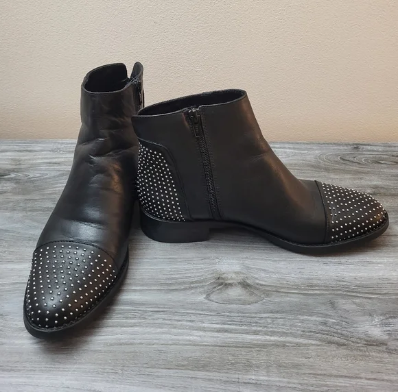 Stelle Monelle Studded Black Leather Ankle Boots Size 40 - Picture 5 of 13